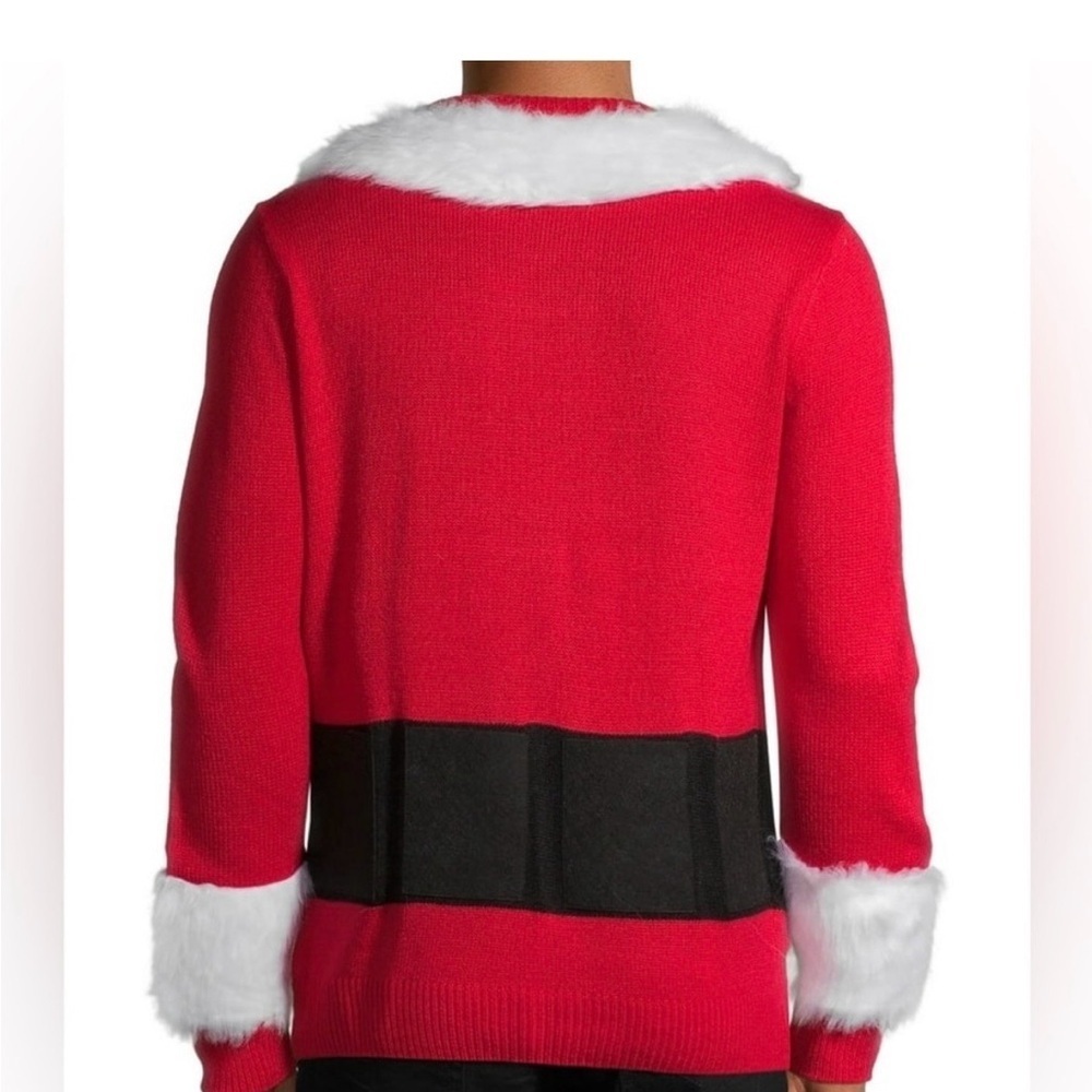 Men's Festive Red Santa Sweater actually holds a 6pack around the belt. - Picture 2 of 6
